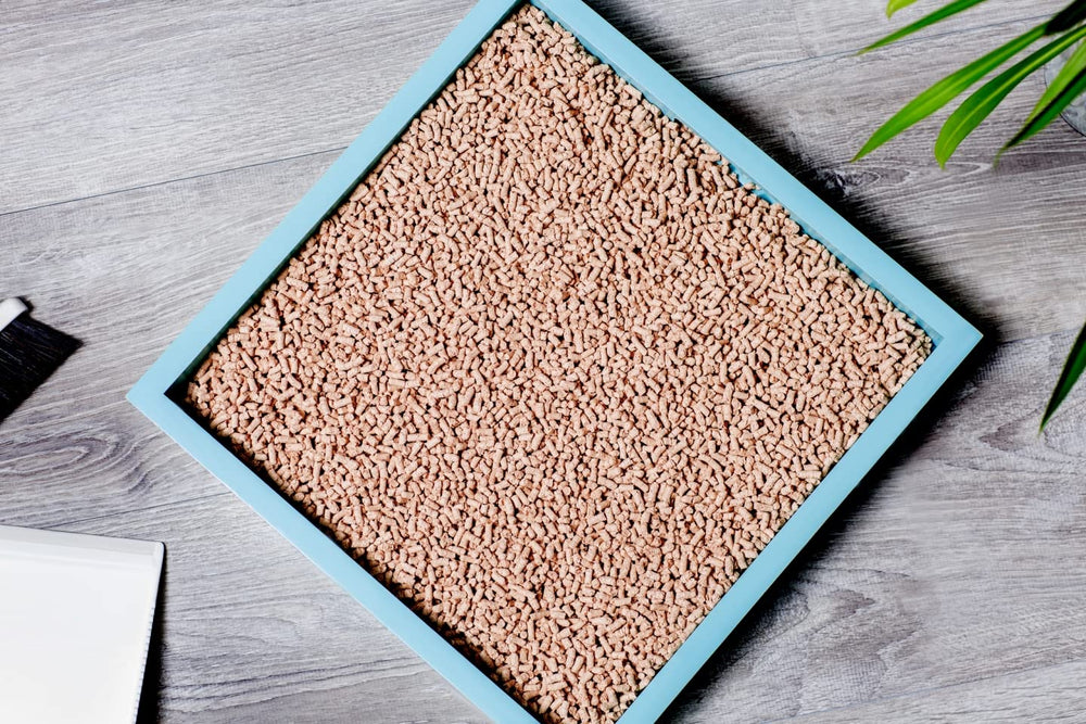 KOCHO Hinoki wood litter emphasizes dust-free, mess-free cleanup.