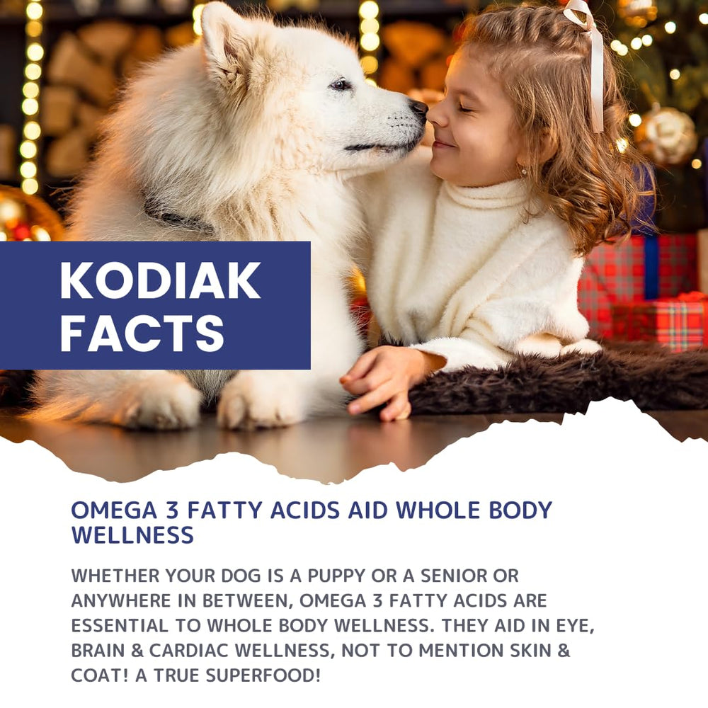 Kodiak Naturals salmon oil provides omega 3 energy support for pets
