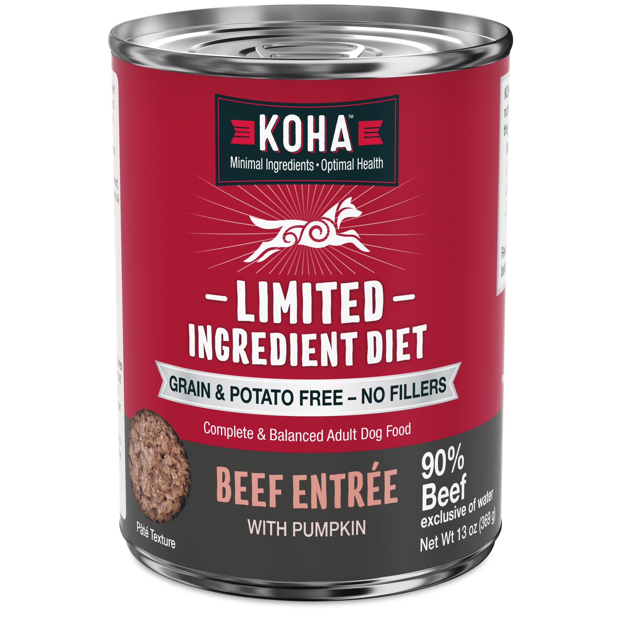 KOHA beef entrée wet dog food pack 12 cans, grain-free protein option.