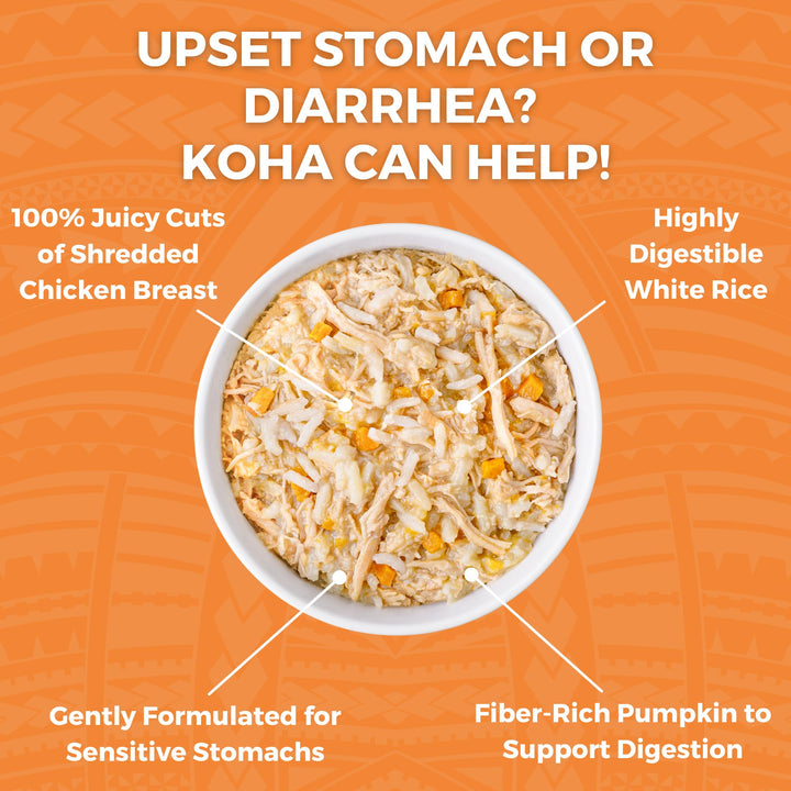 KOHA Bland Diet emphasizes single-protein chicken for easier digestion.