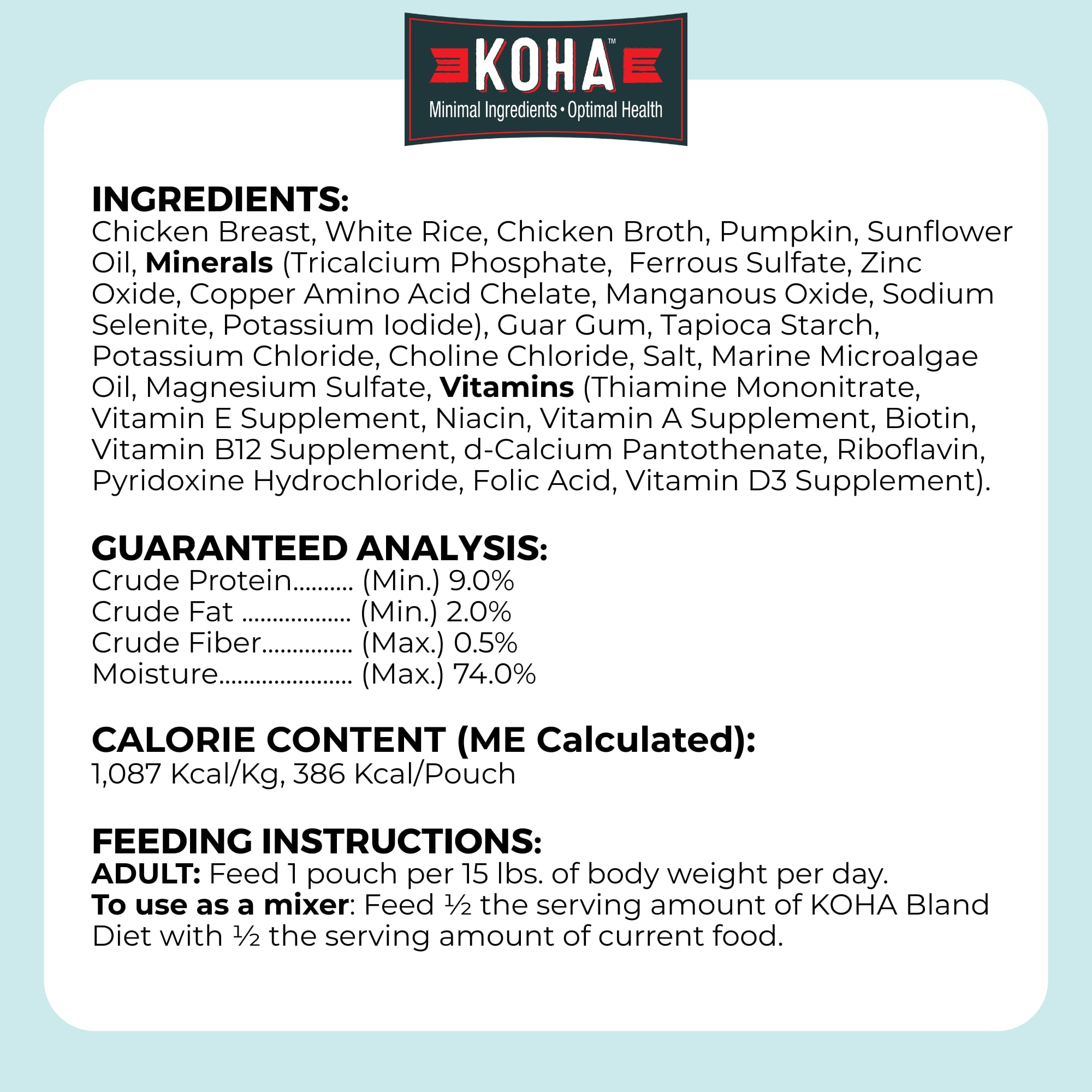 Koha Bland Diet full packaging hero, no fillers and clear ingredients