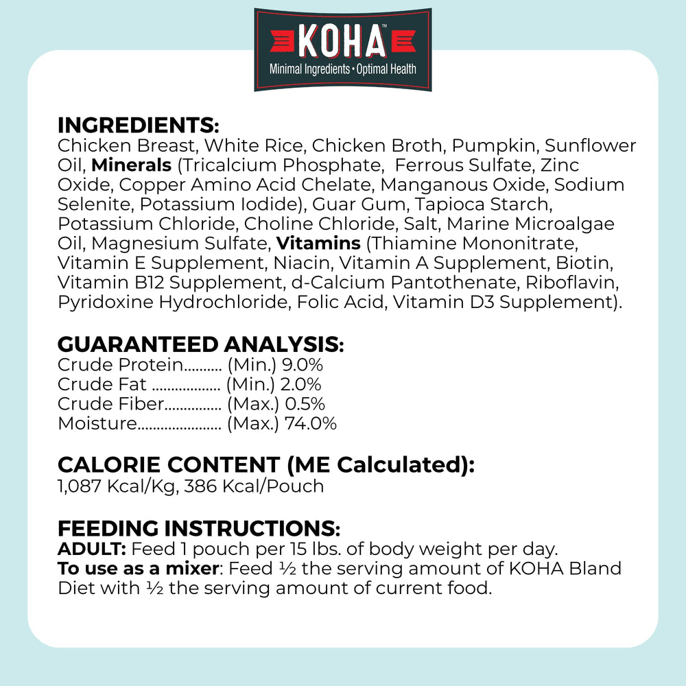 Koha Bland Diet full packaging hero, no fillers and clear ingredients