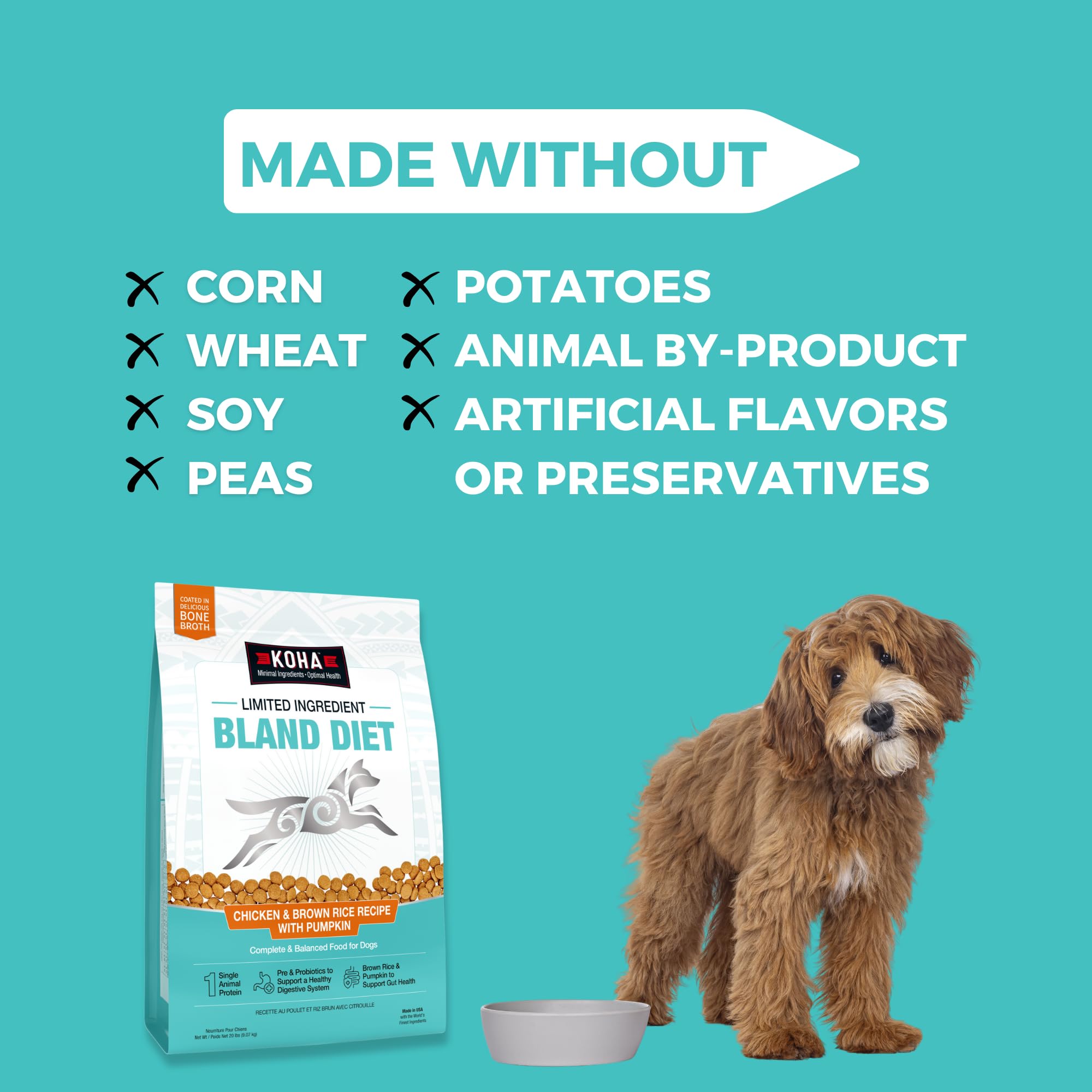 KOHA bone broth coated kibble close-up showing flavor boost