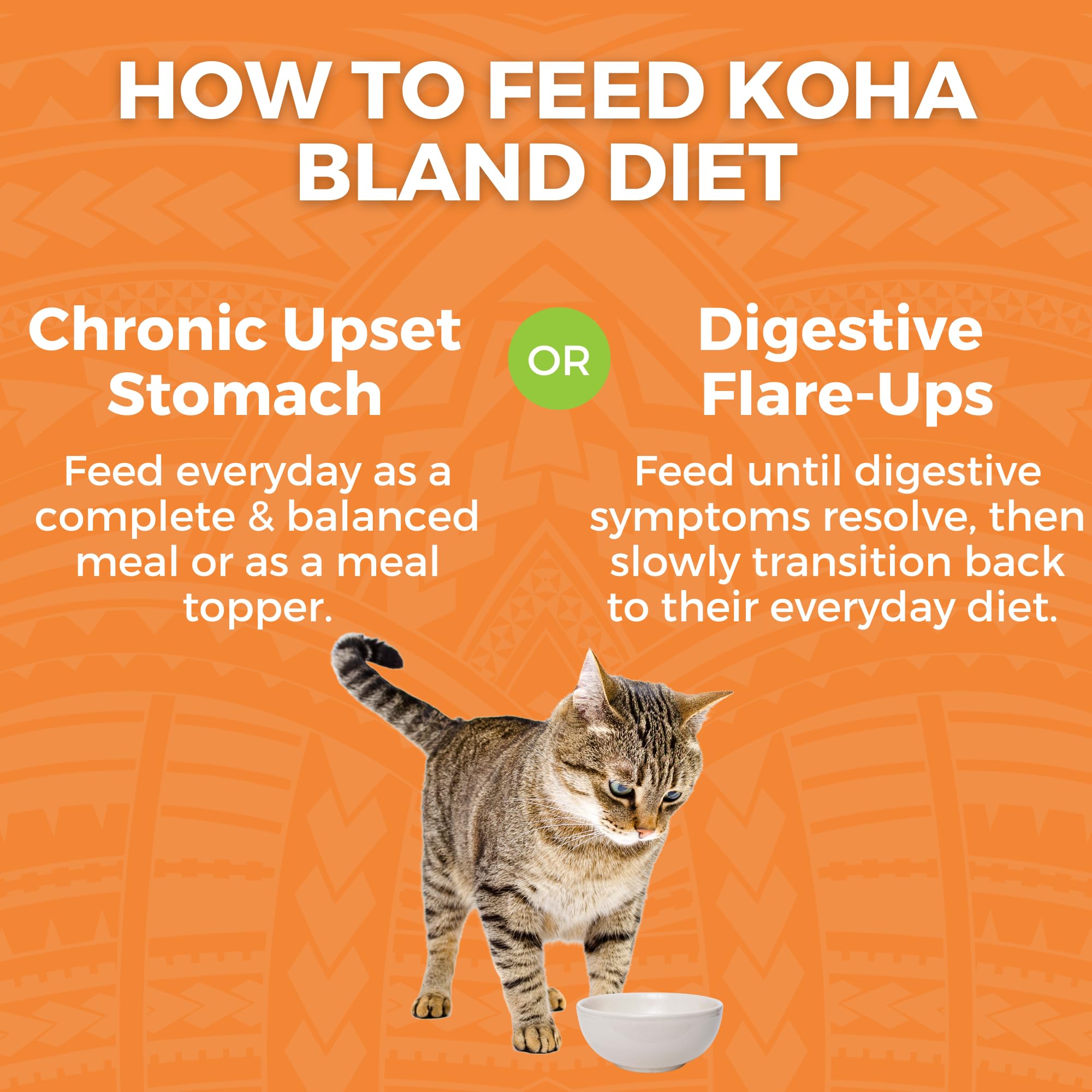 KOHA Bland Diet supports chronic upset stomach episodes in cats.