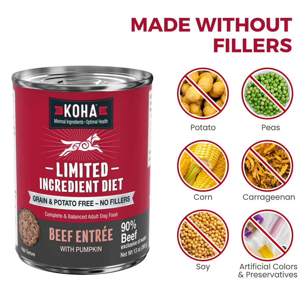 KOHA dog enjoys moist beef entrée, ideal as a meal topper.
