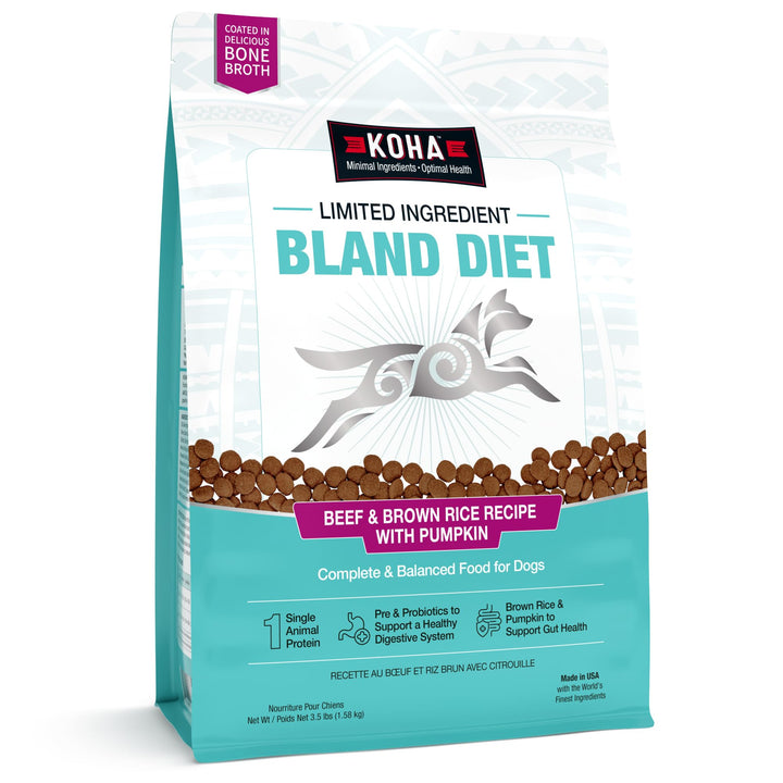 KOHA limited ingredient bland diet dry food with beef and brown rice for easy digestion