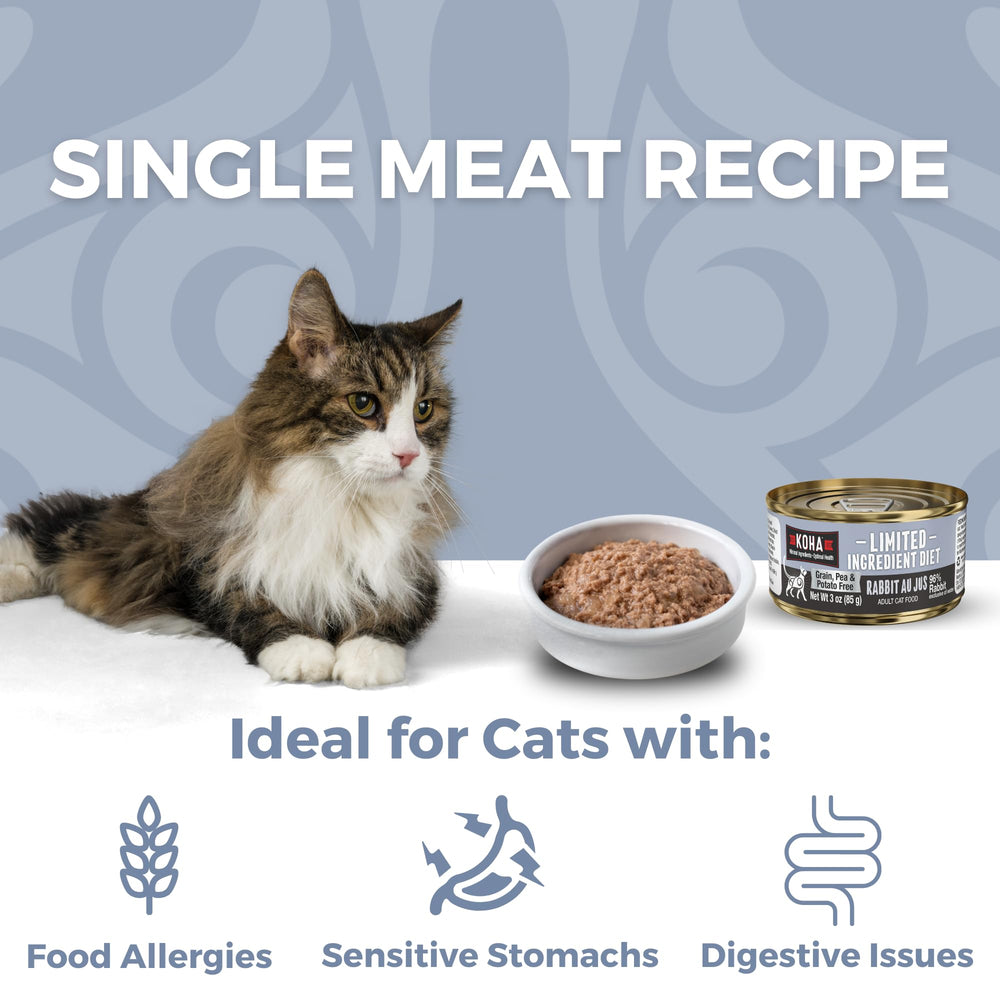 KOHA limited-ingredient diet cat food single meat 3oz for sensitive digestion.