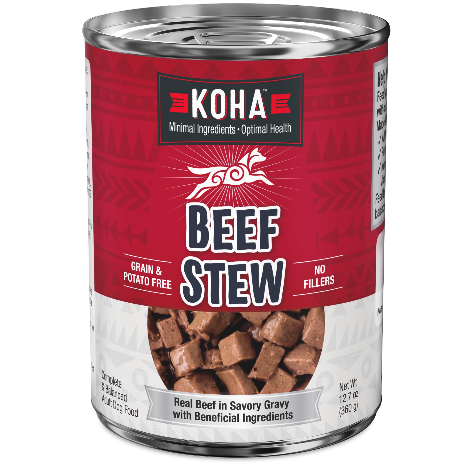 KOHA minimal ingredient beef stew can — protein-first, no fillers for sensitive dogs.