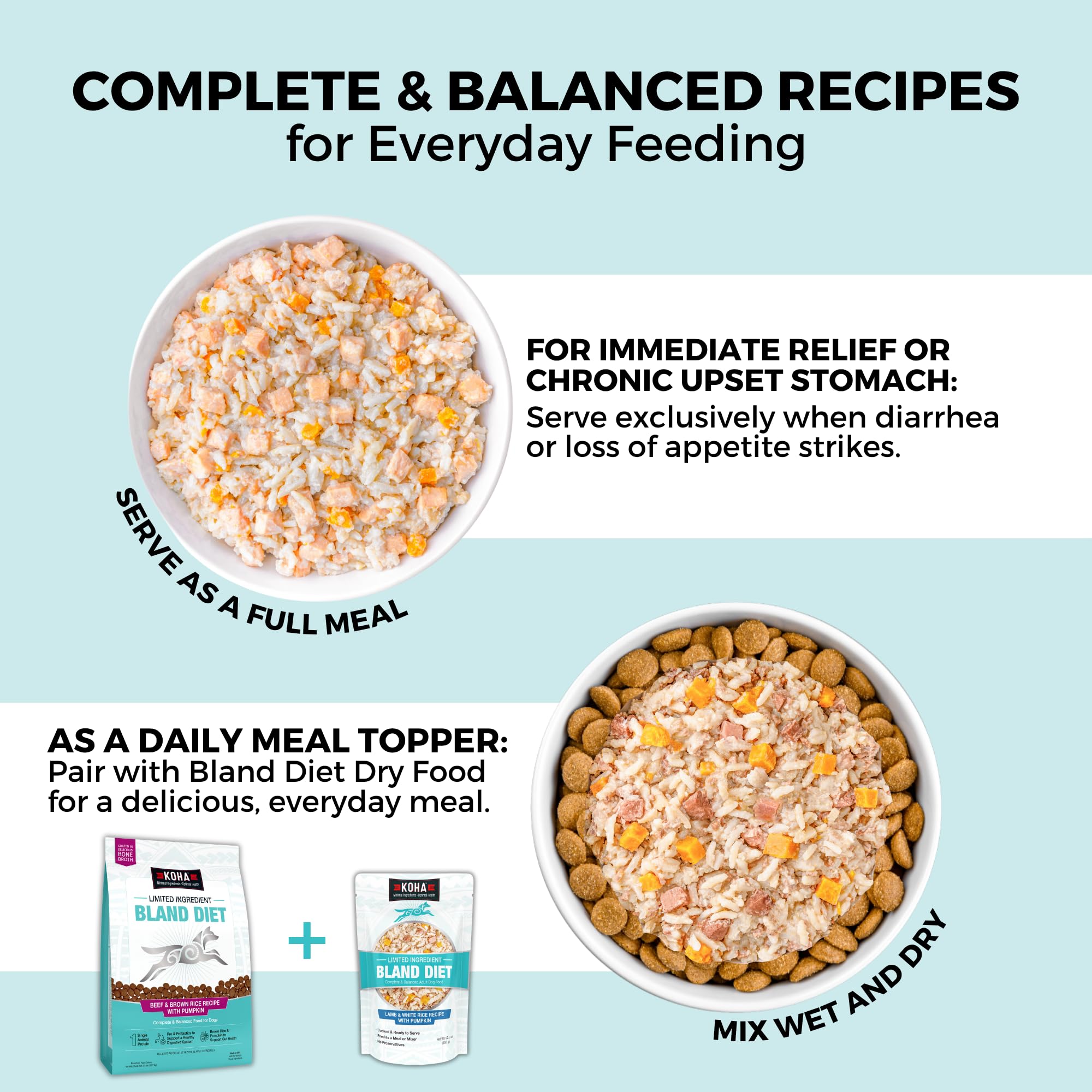 KOHA Pet Bland Diet close-up of lamb and rice texture.