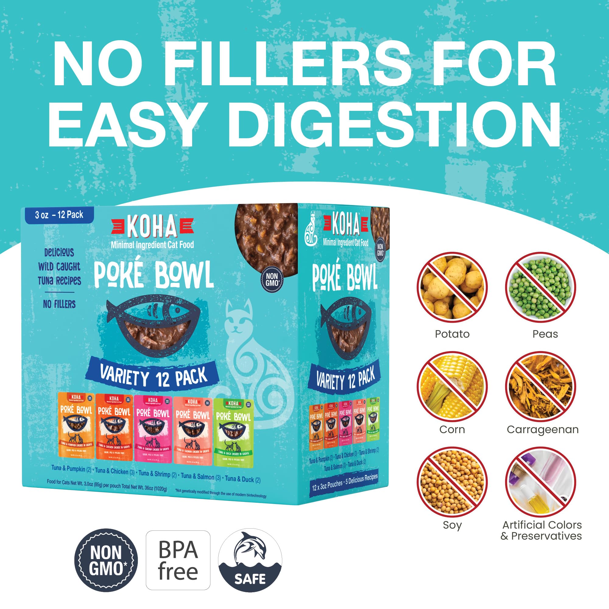 KOHA Poké Bowl Tuna & Chicken image shows chicken complementing tuna in savory gravy for protein-rich meals