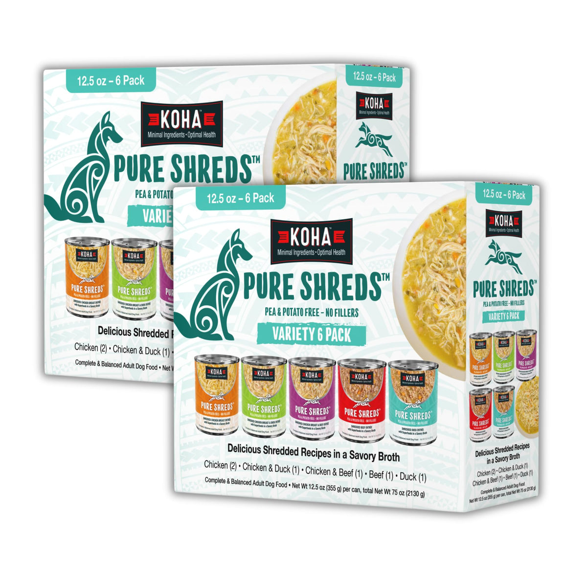 KOHA Pure Shreds beef cans offer a hearty shredded meal dogs love.