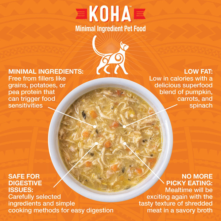 KOHA Pure Shreds chicken entree can side view with savory broth