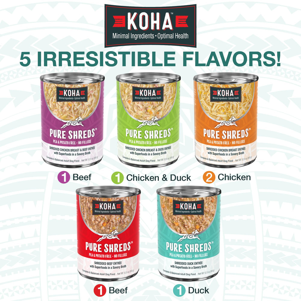 KOHA Pure Shreds duck can features tender shredded duck in broth for meal variety.