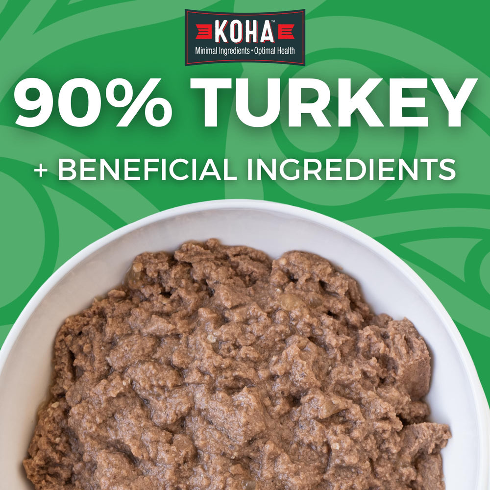 KOHA Turkey Entree can in serving bowl emphasizes moisture-rich pieces