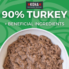 KOHA Turkey Entree can in serving bowl emphasizes moisture-rich pieces