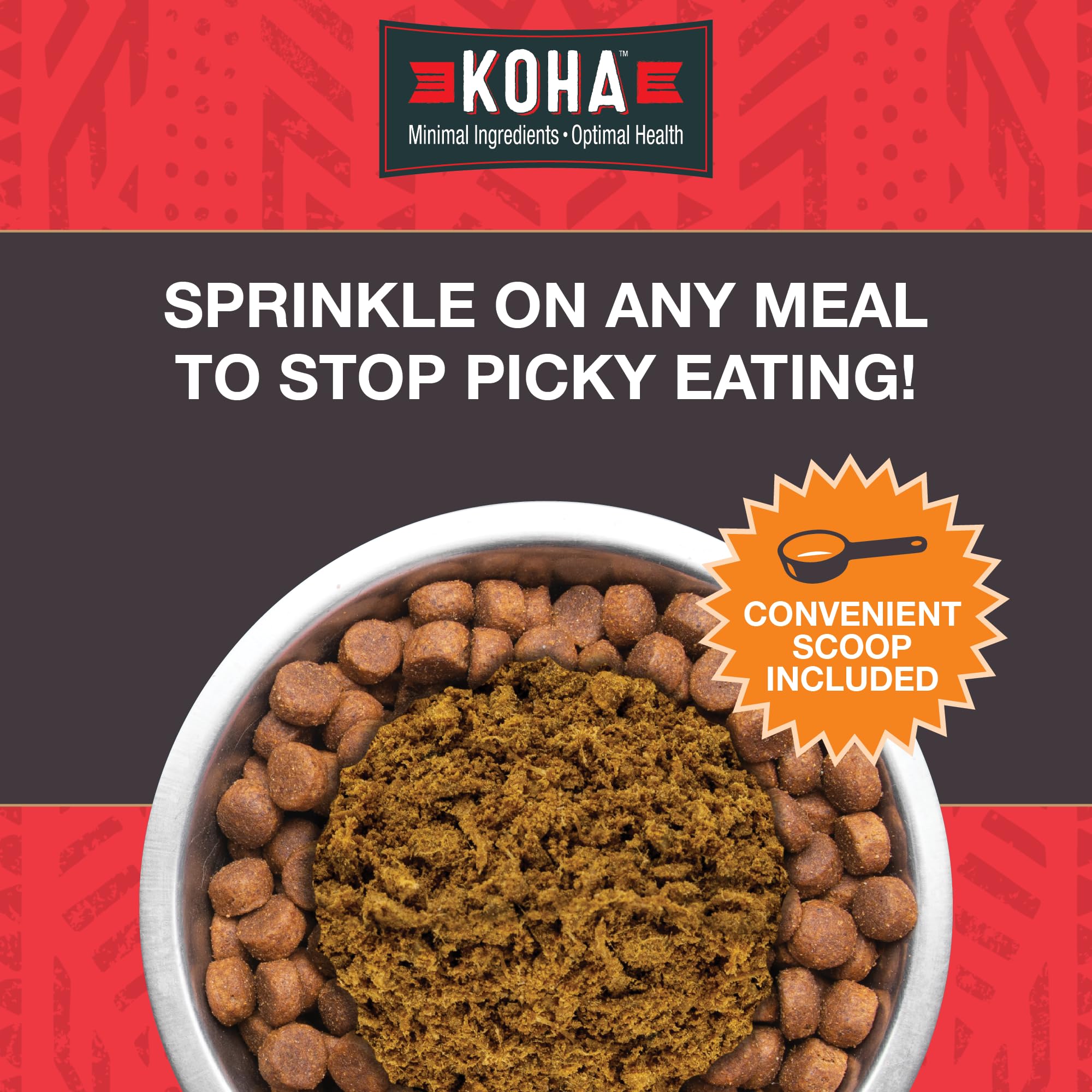 KOHA Raw Life Freeze-Dried Topper bag emphasizes premium quality and convenient feeding.
