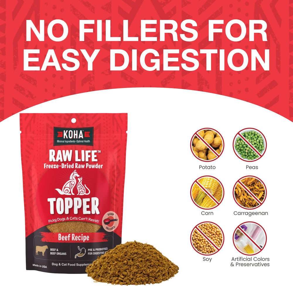 KOHA Raw Life Topper helps support digestive health with prebiotics and probiotics.