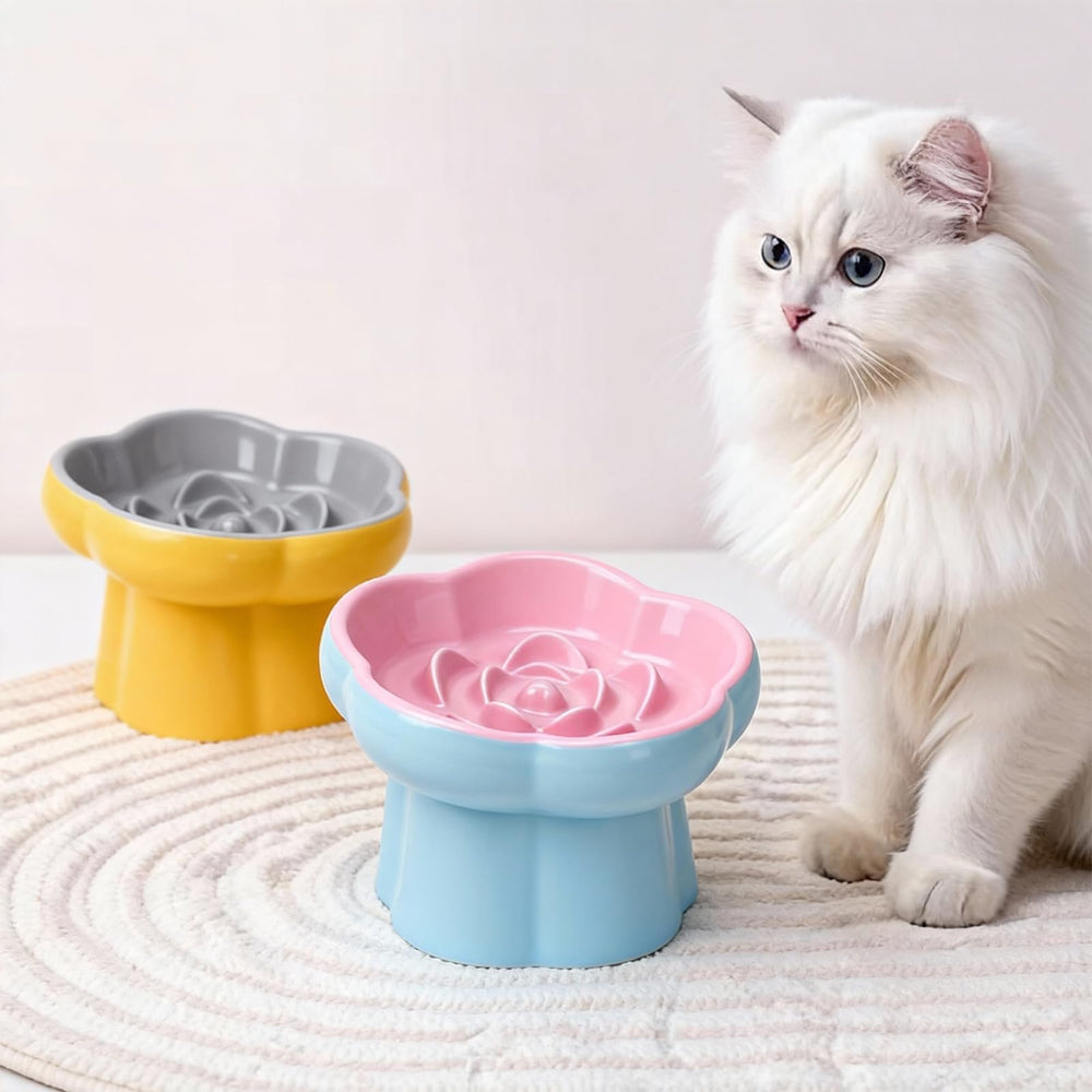 Koieam cat slow feeder flower bowl blends with home décor while calming meals