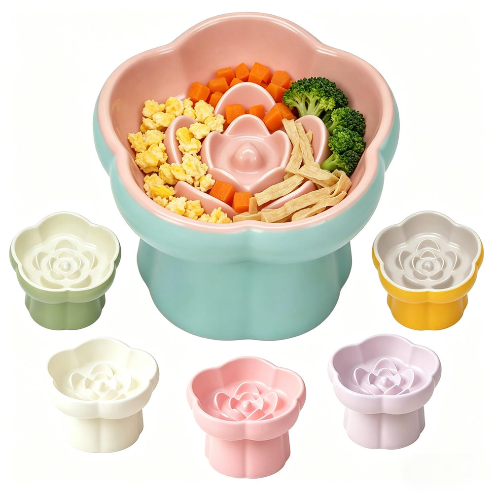 Koieam cat slow feeder flower bowl top view promotes paced eating and whisker-friendly meals