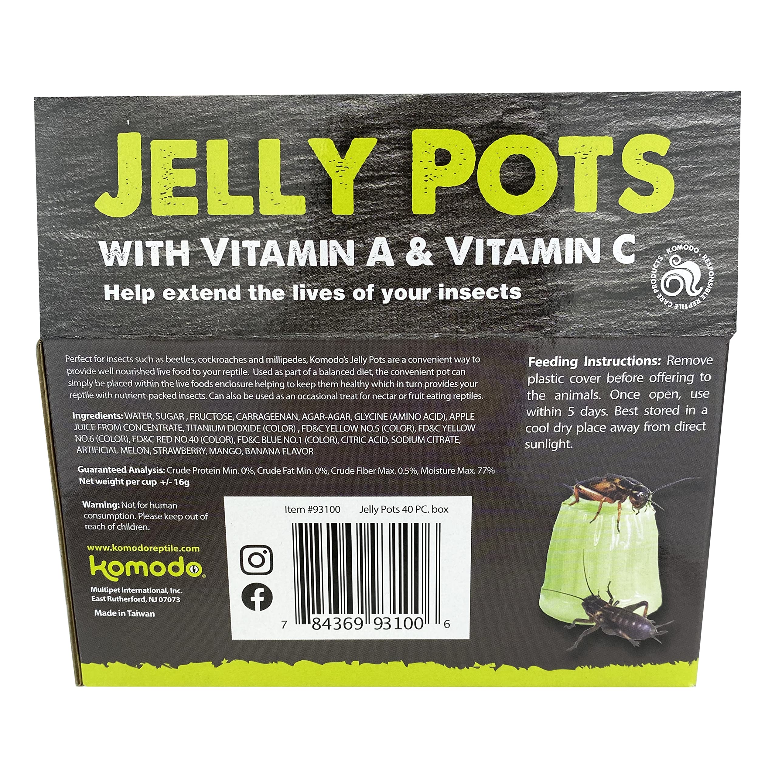 Komodo Jelly Pots inside a live enclosure demonstrating easy feeding setup