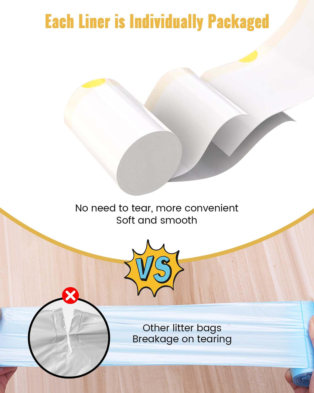 KONE leak-proof cat litter bags protect surfaces during disposal.