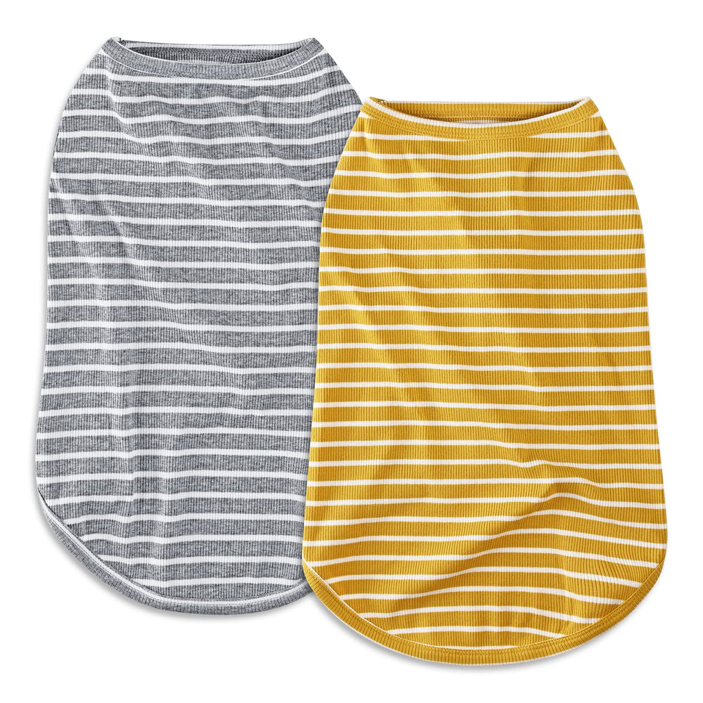 Koneseve dog shirt vest yellow back view shows stripe pattern and comfortable fit