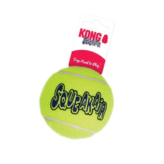 KONG Air Dog Squeaker Tennis Ball XL side view, non-abrasive felt protects teeth during play.