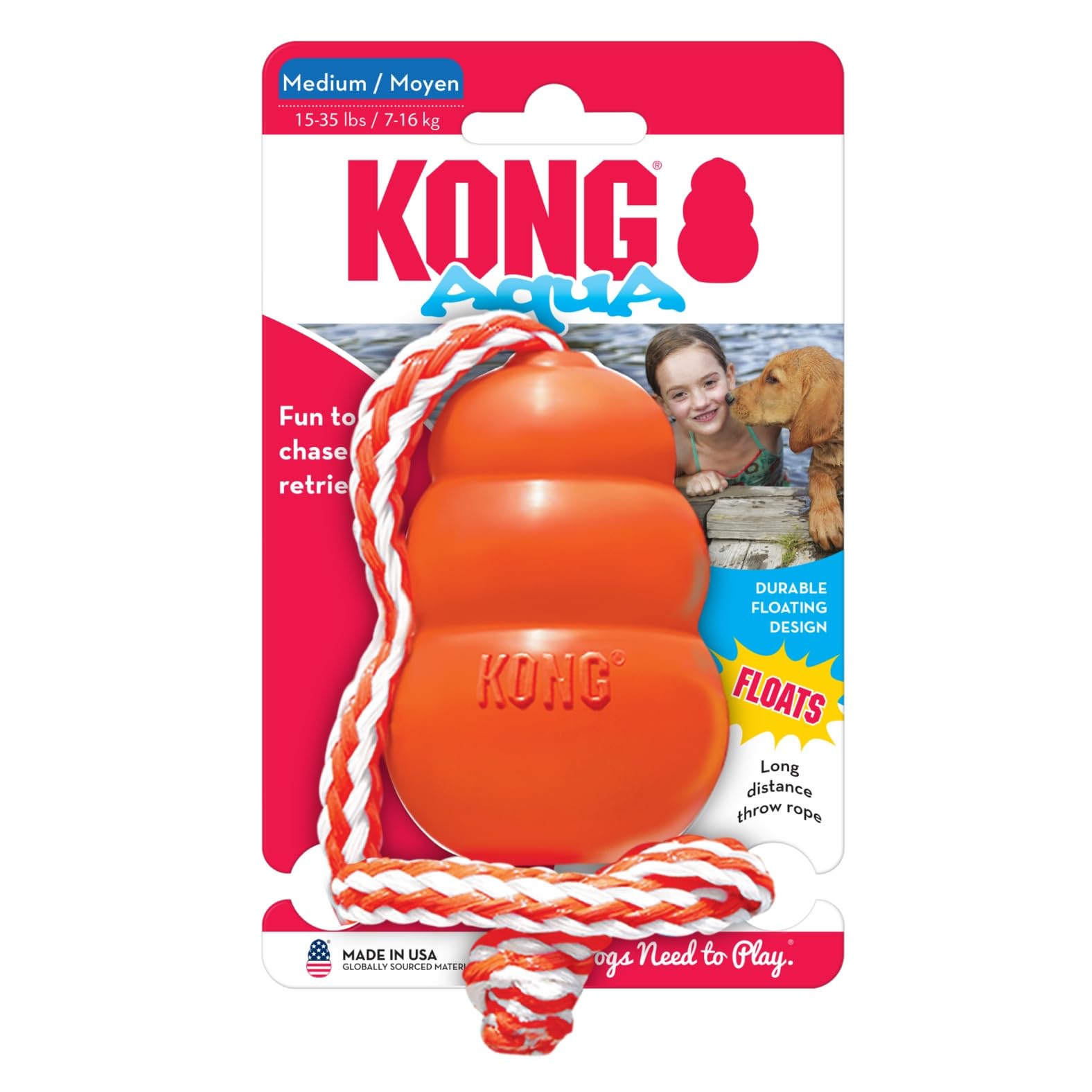 KONG Aqua Floating Toy promotes water fetch action for exercise and fun.