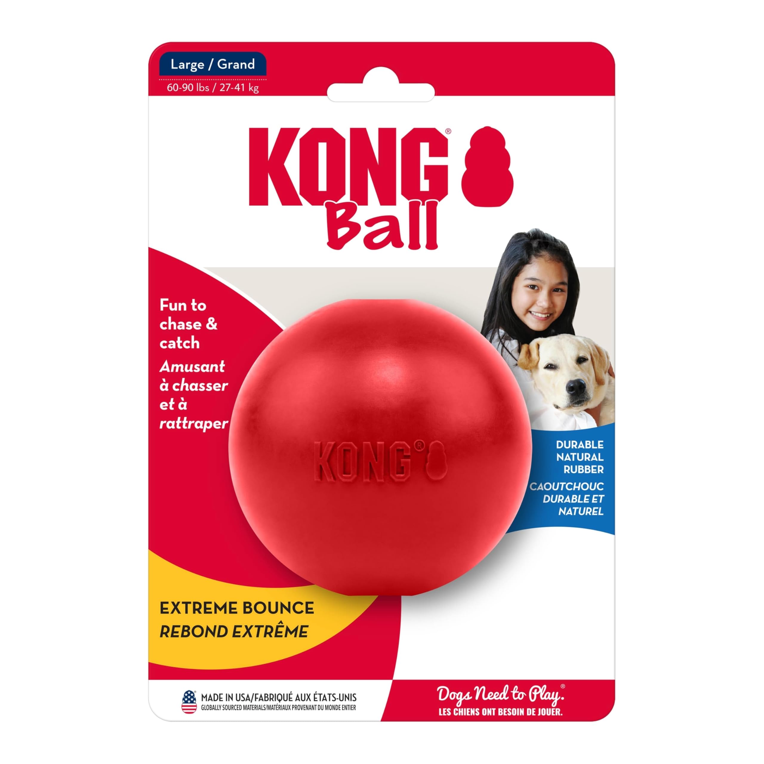KONG Ball with Hole red logo close-up, trusted design.