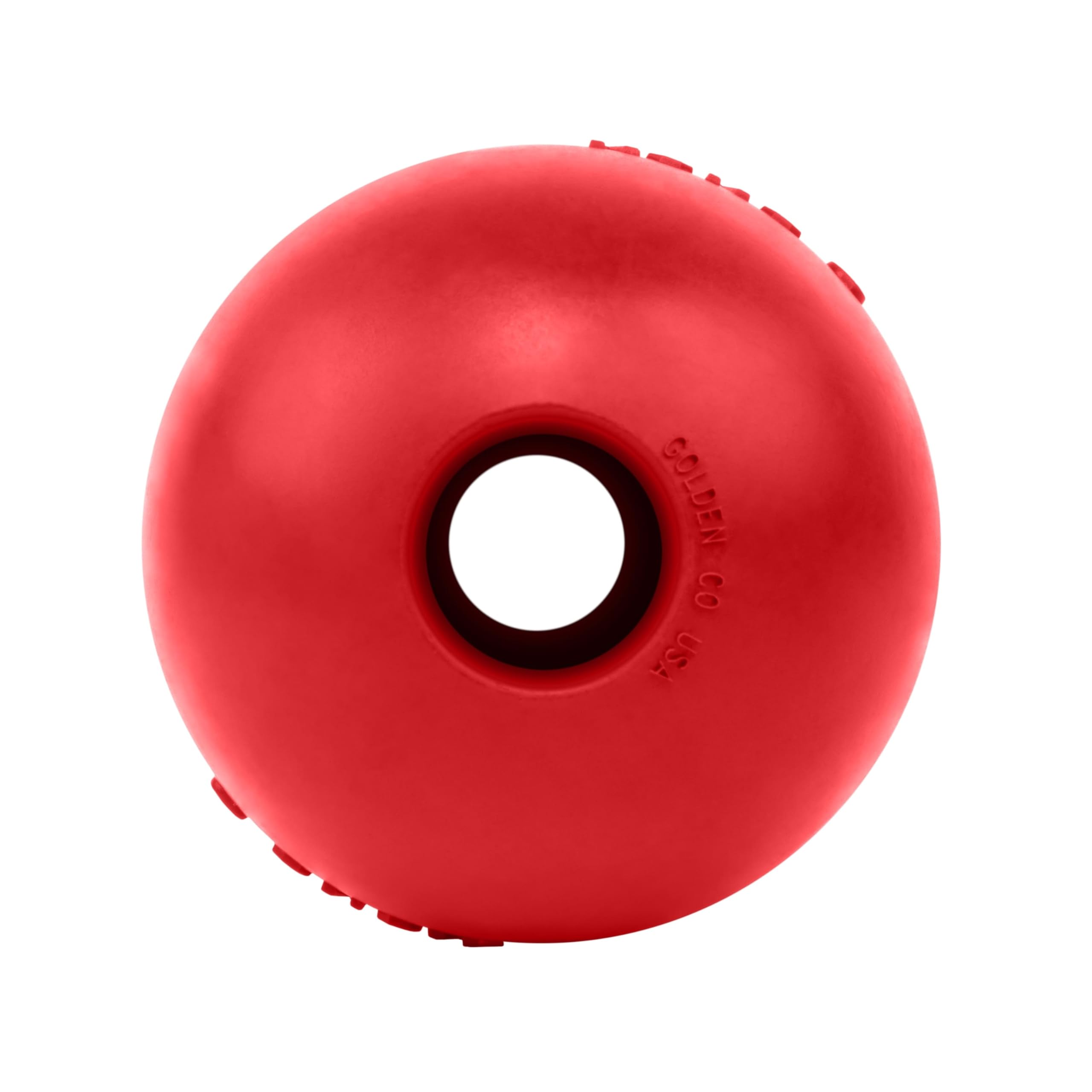 KONG Ball with Hole red front view for durable fetch training.