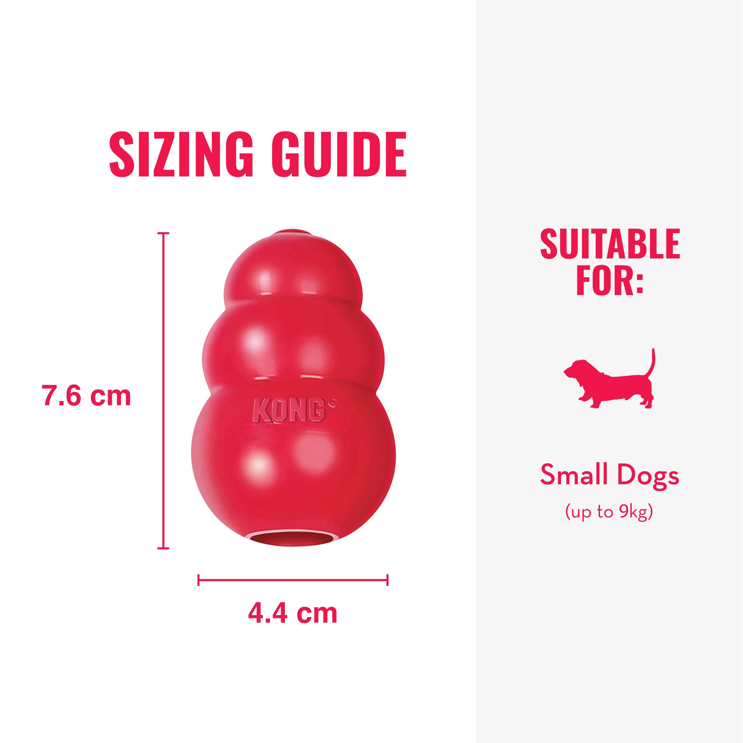 KONG Classic hollow interior filled with kibble or peanut butter rewards