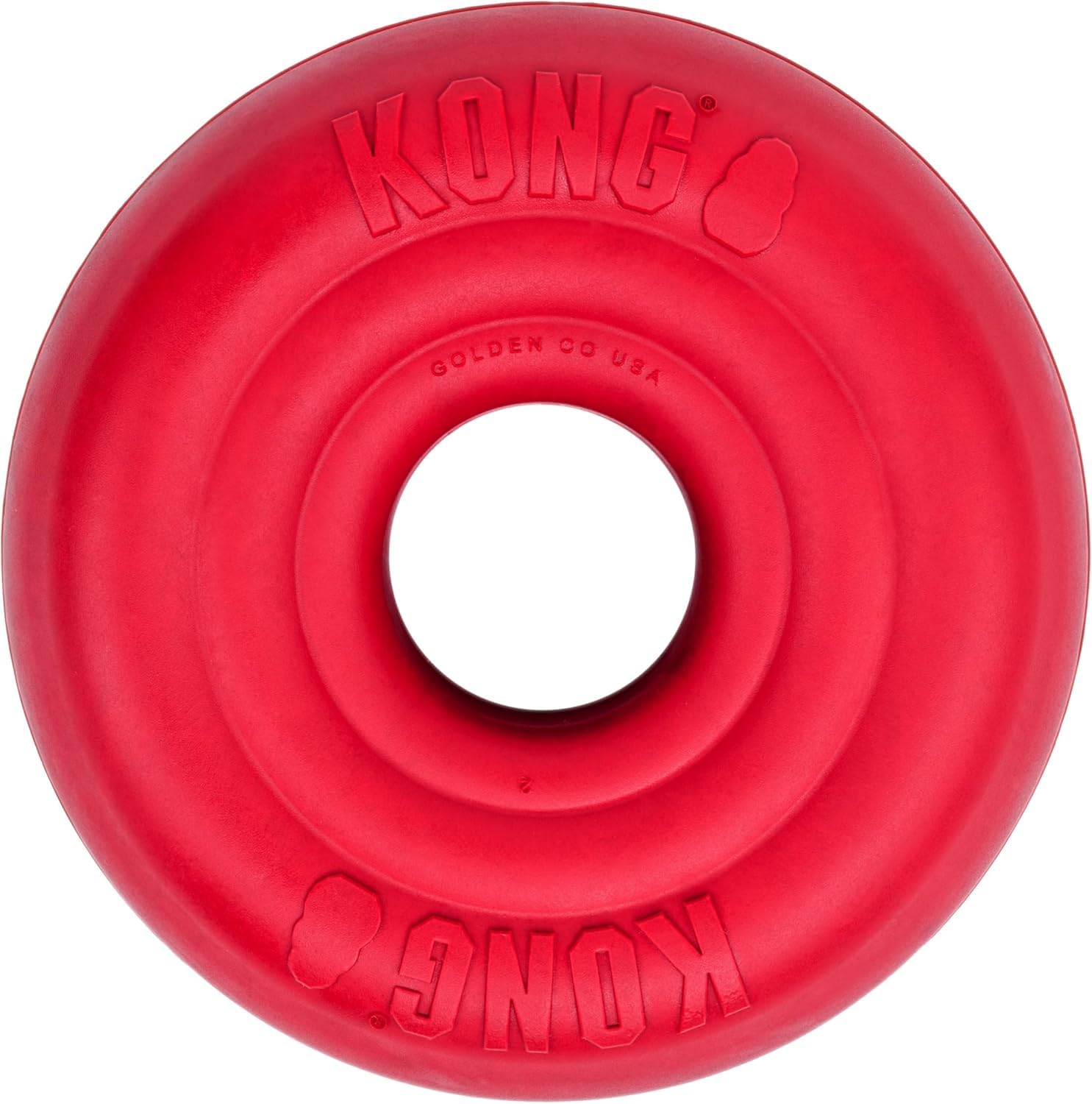 The KONG Donut dog toy uses a chewer-friendly design for power chewers.