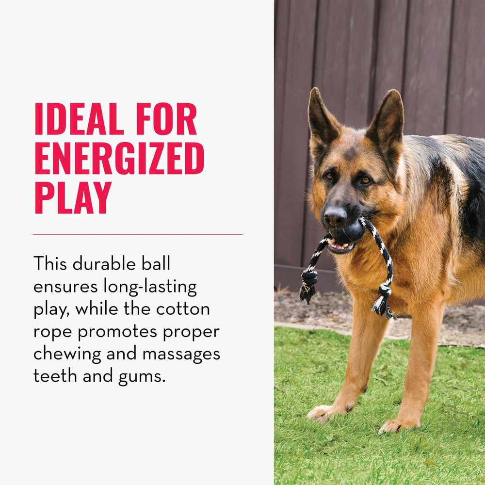 KONG Extreme ball with rope is puncture resistant for safe play.