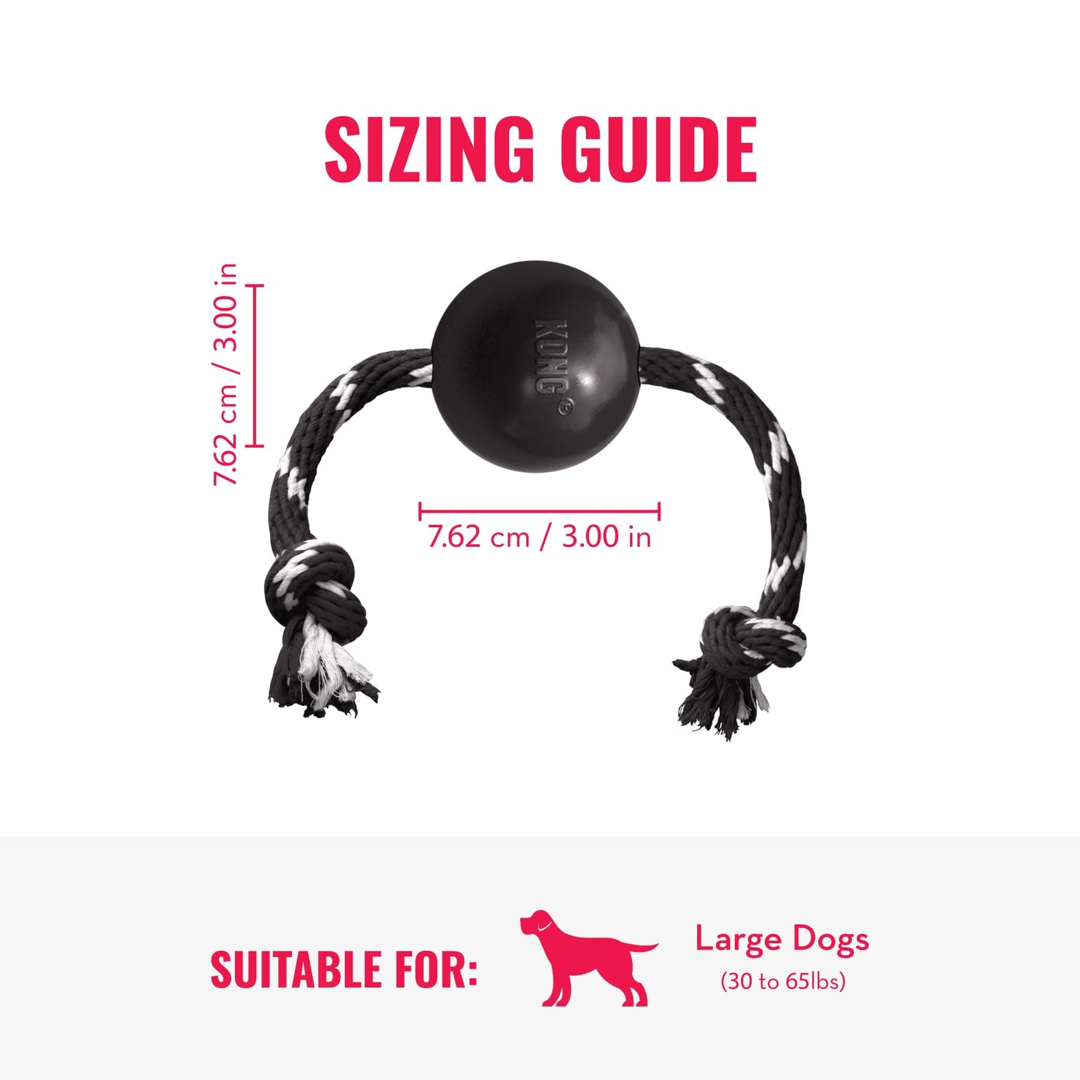 KONG USA-made ball with rope, trusted quality and satisfaction guarantee.