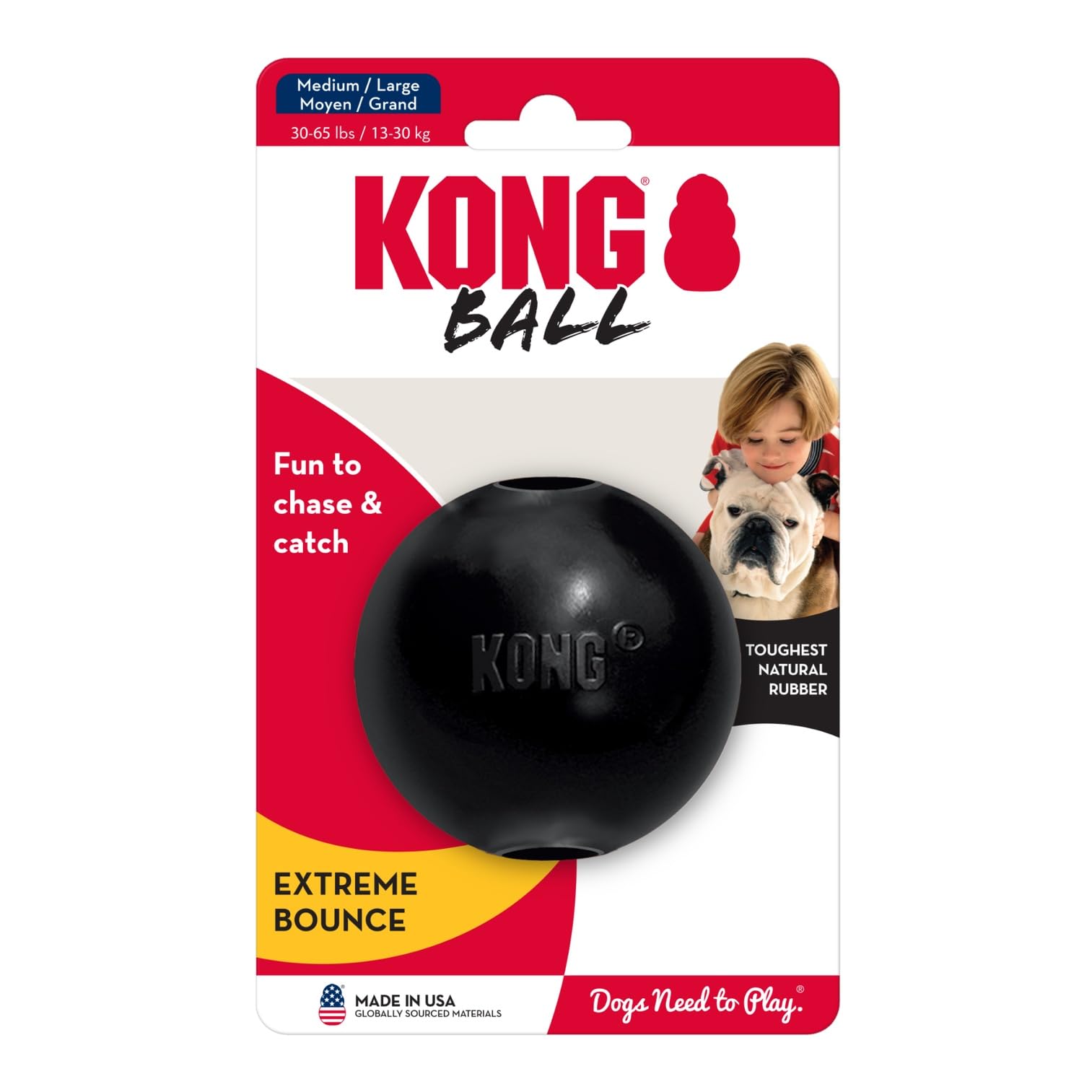 KONG Extreme Ball with Hole close-up grip hints at secure grip during interactive training