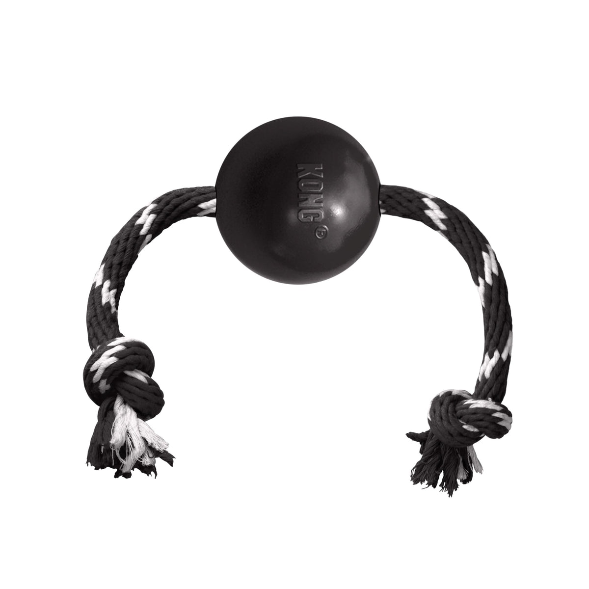 KONG Extreme ball with rope in black for large dogs, built to last.