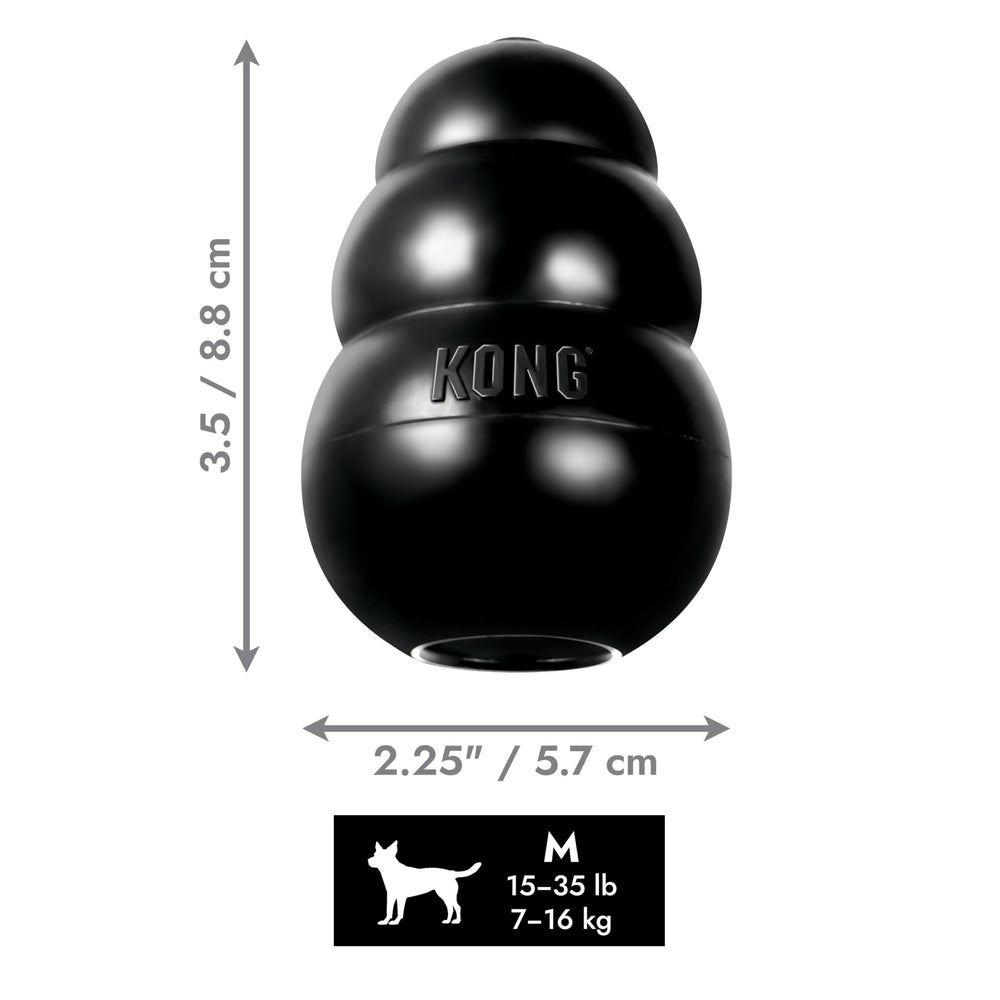 KONG Extreme black rubber dog toy, built for long-lasting play and treat-filled sessions.