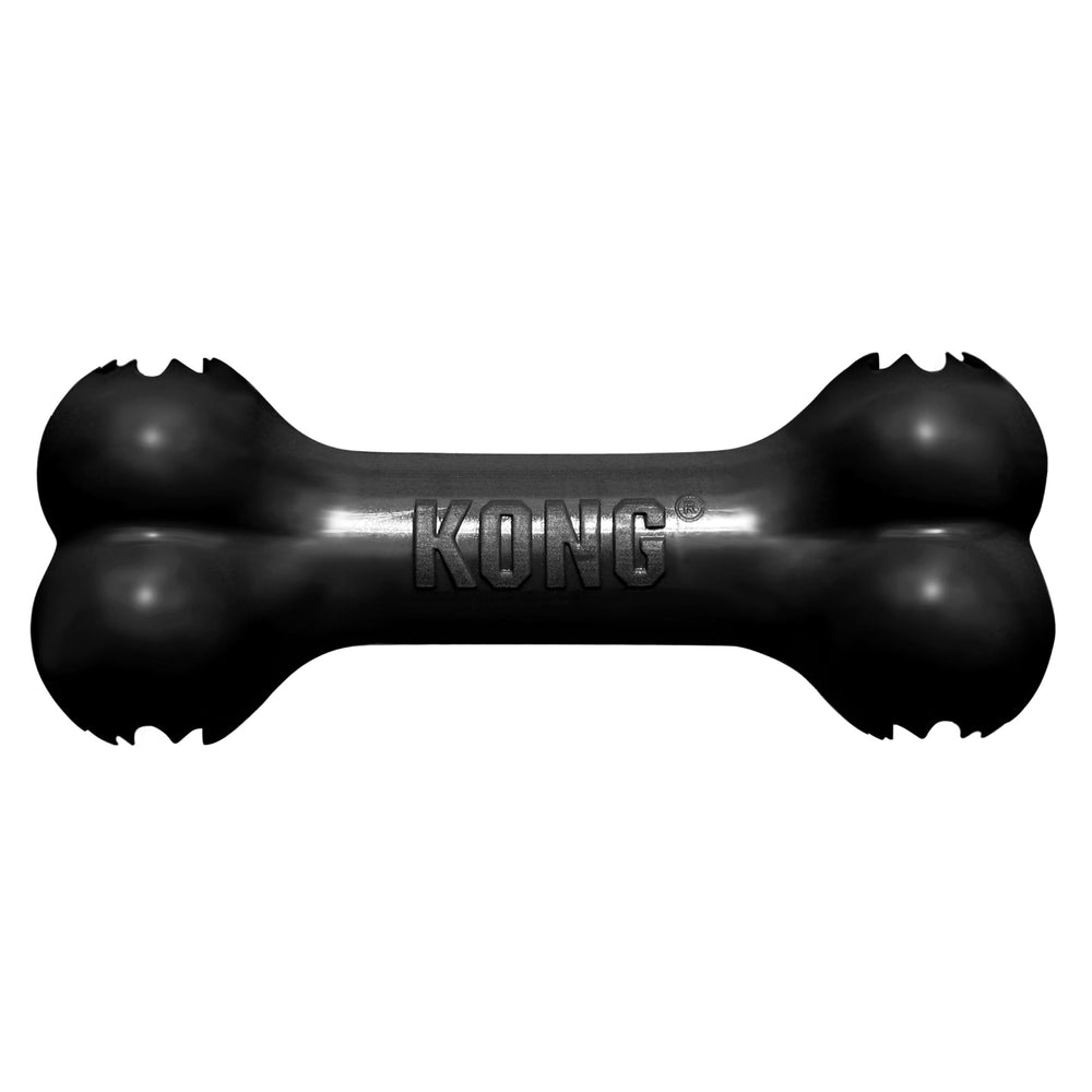 KONG Extreme Goodie Bone action shot demonstrates durable chew for power chewers.