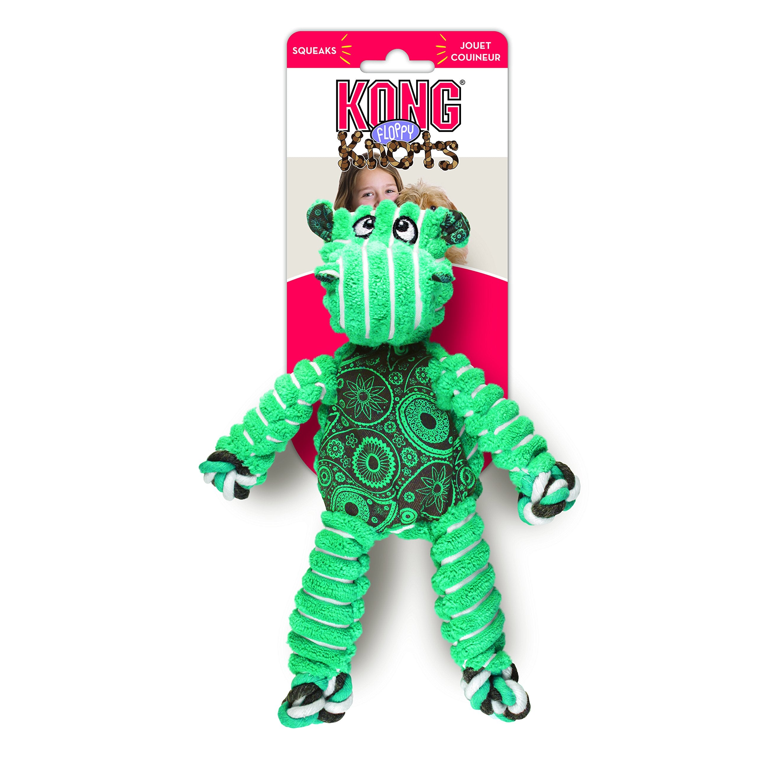KONG Floppy Knots hippo toy with minimal stuffing to reduce mess.