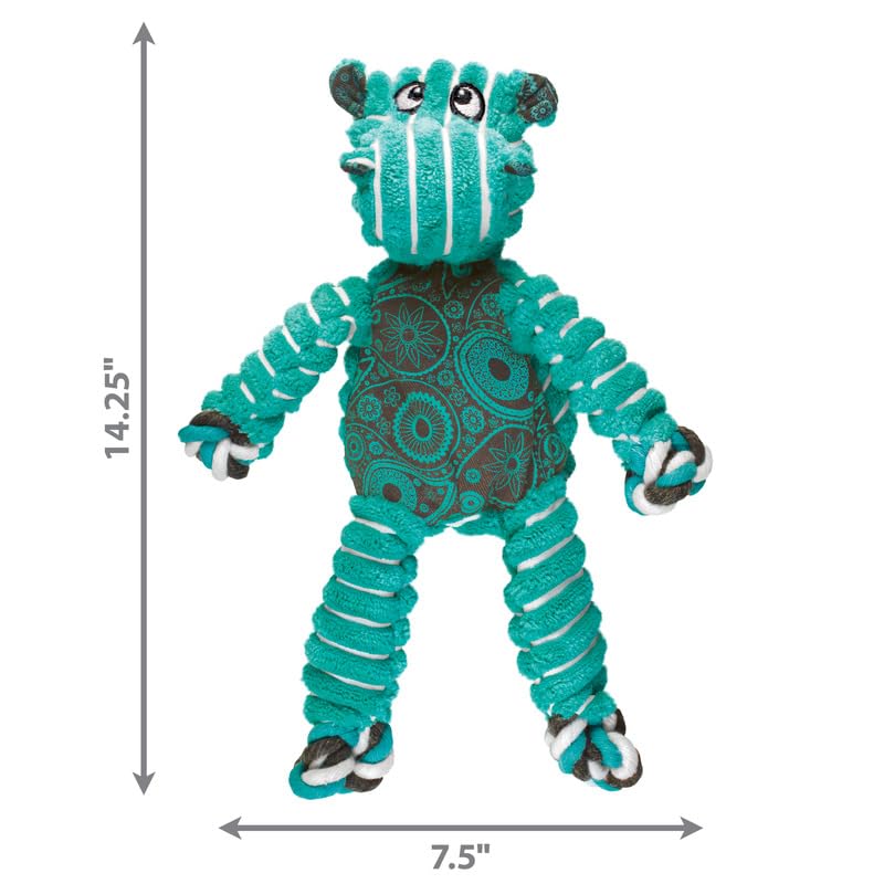 KONG Floppy Knots hippo toy showing embedded squeakers to entice interactive play.