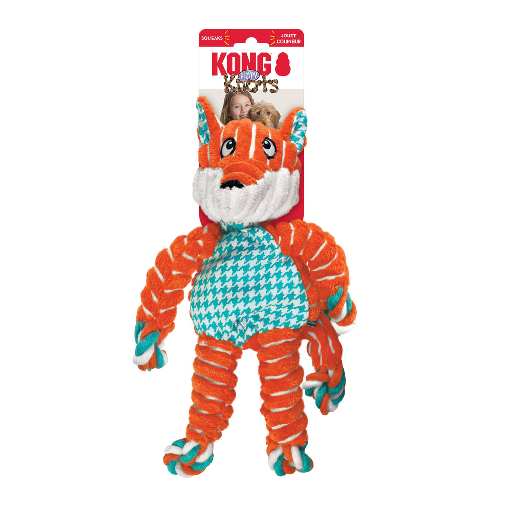 KONG Floppy Knots showing textured squeakers for active fetch and tug.