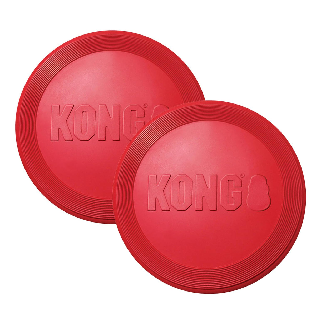 KONG Flyer rubber disc dog toy in red, large 2-pack for fetch and play.