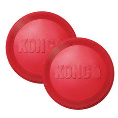 KONG Flyer rubber disc dog toy in red, large 2-pack for fetch and play.