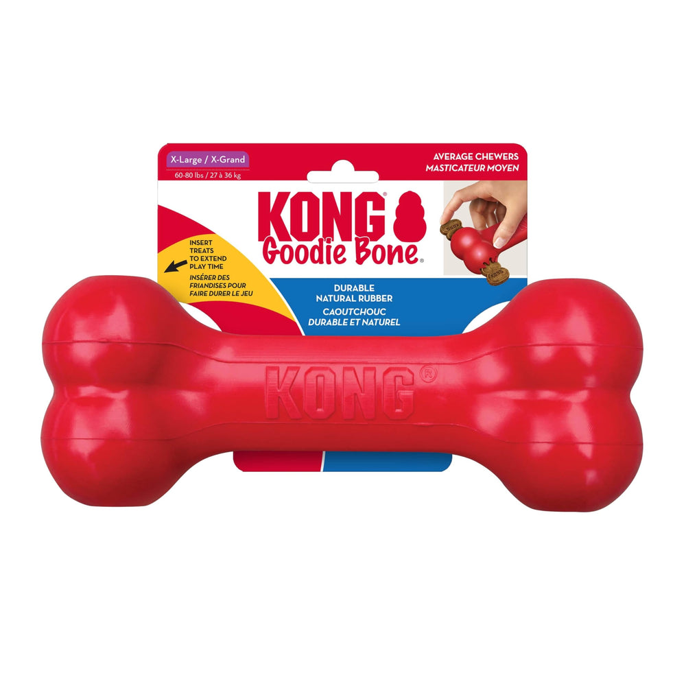KONG Goodie Bone red for XL dogs, front view, durable chew toy with mental engagement