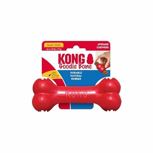 KONG Goodie Bone red being stuffed with treats for mental engagement