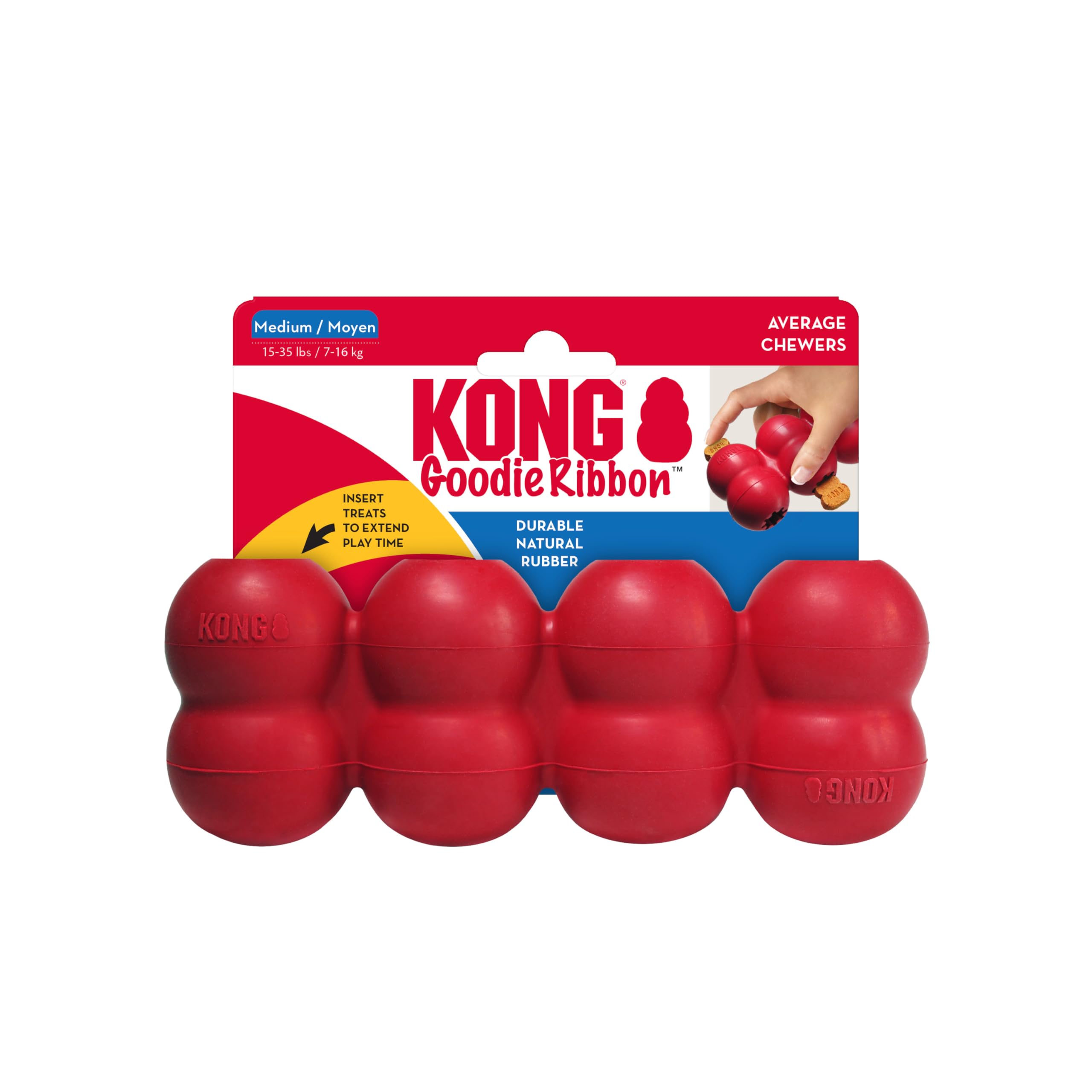 KONG Goodie Ribbon bone-shaped toy for long-lasting enrichment with treat stuffing.