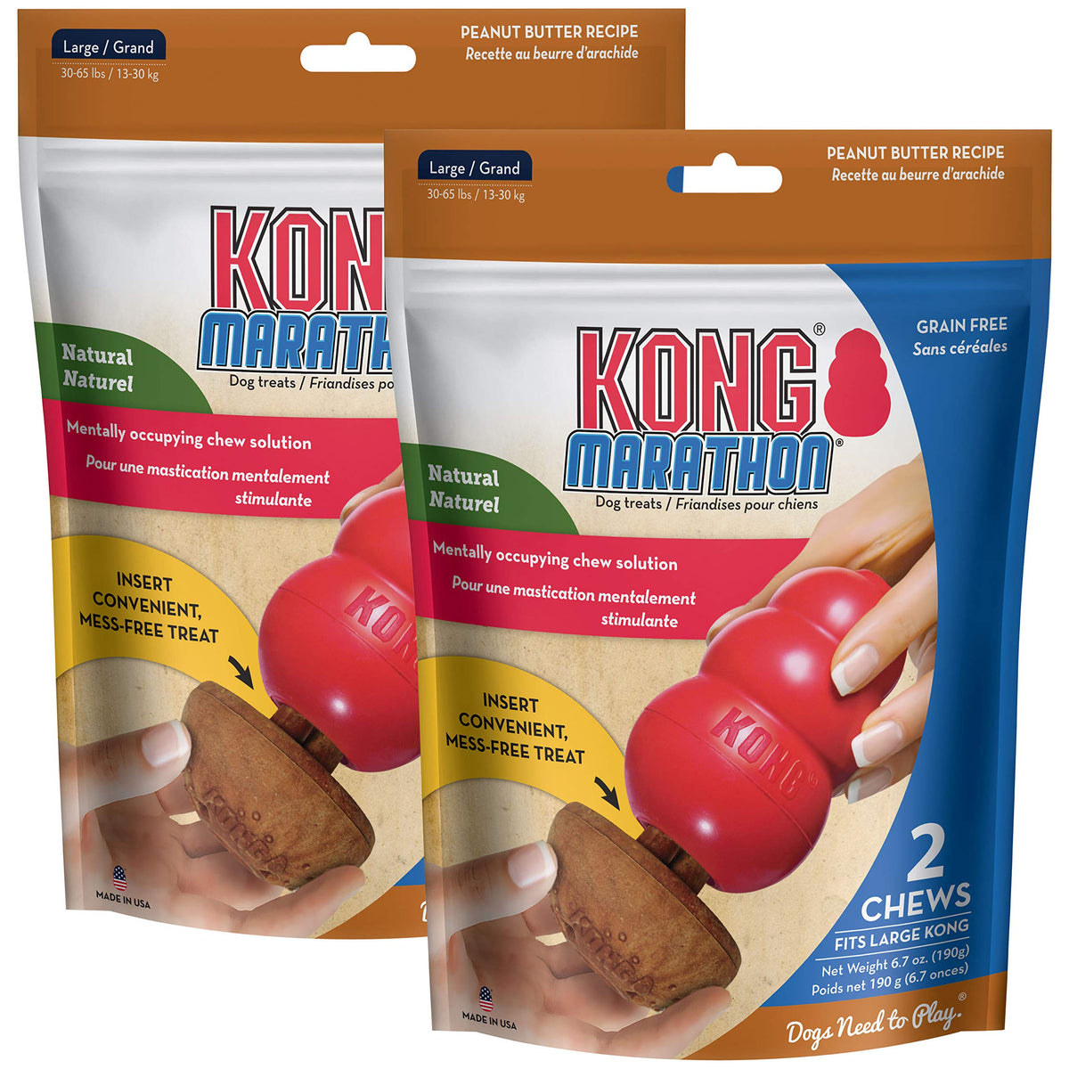 KONG Marathon peanut butter treat inserted into a classic toy for extended play