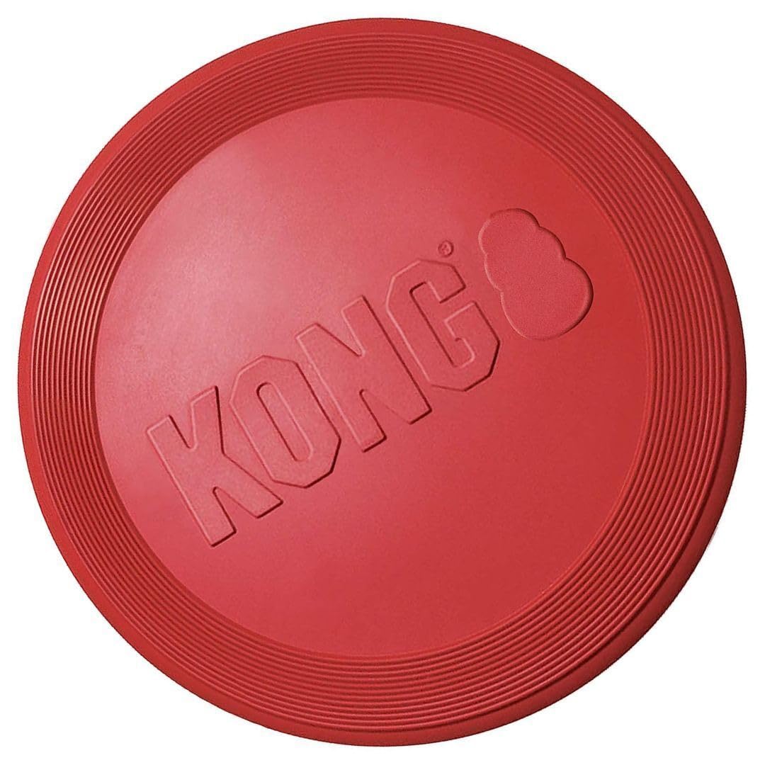 KONG Rubber Flyer large 2-pack red, flight arc for outdoor fetch.