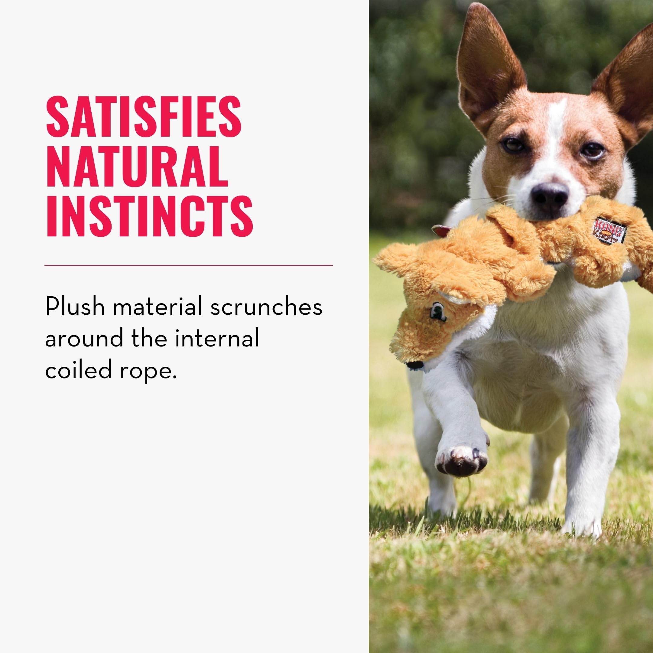 KONG Scrunch Knots Squirrel squeaker for added playtime enjoyment
