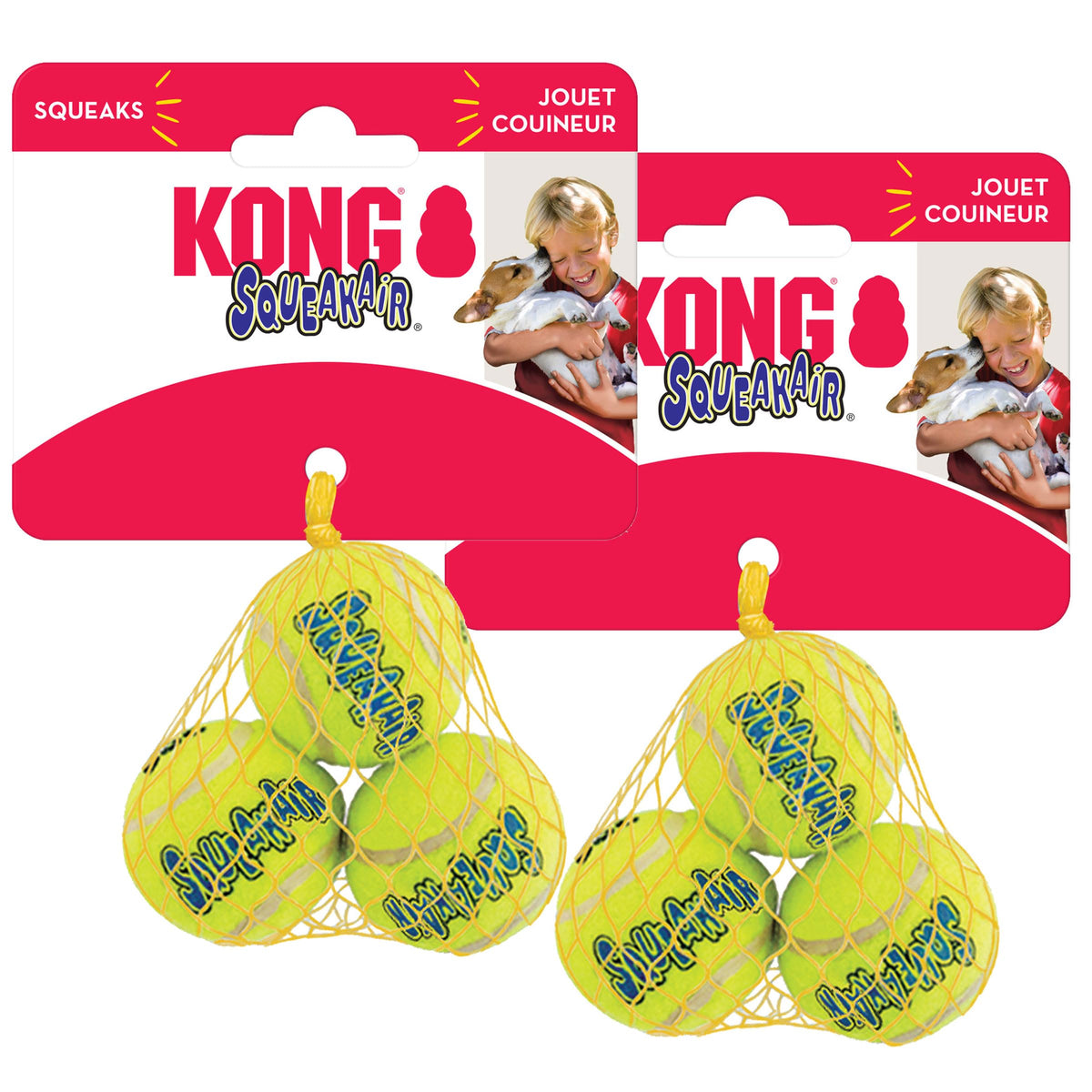 KONG Squeakair Ball dog toy in action for durable fetch play.